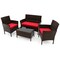 Costway 4 PCS Patio Furniture Set with Washable Cushions and Tempered Glass Coffee Table Beige/Black/Navy/Grey/Turquoise/Red/Blue/Orange